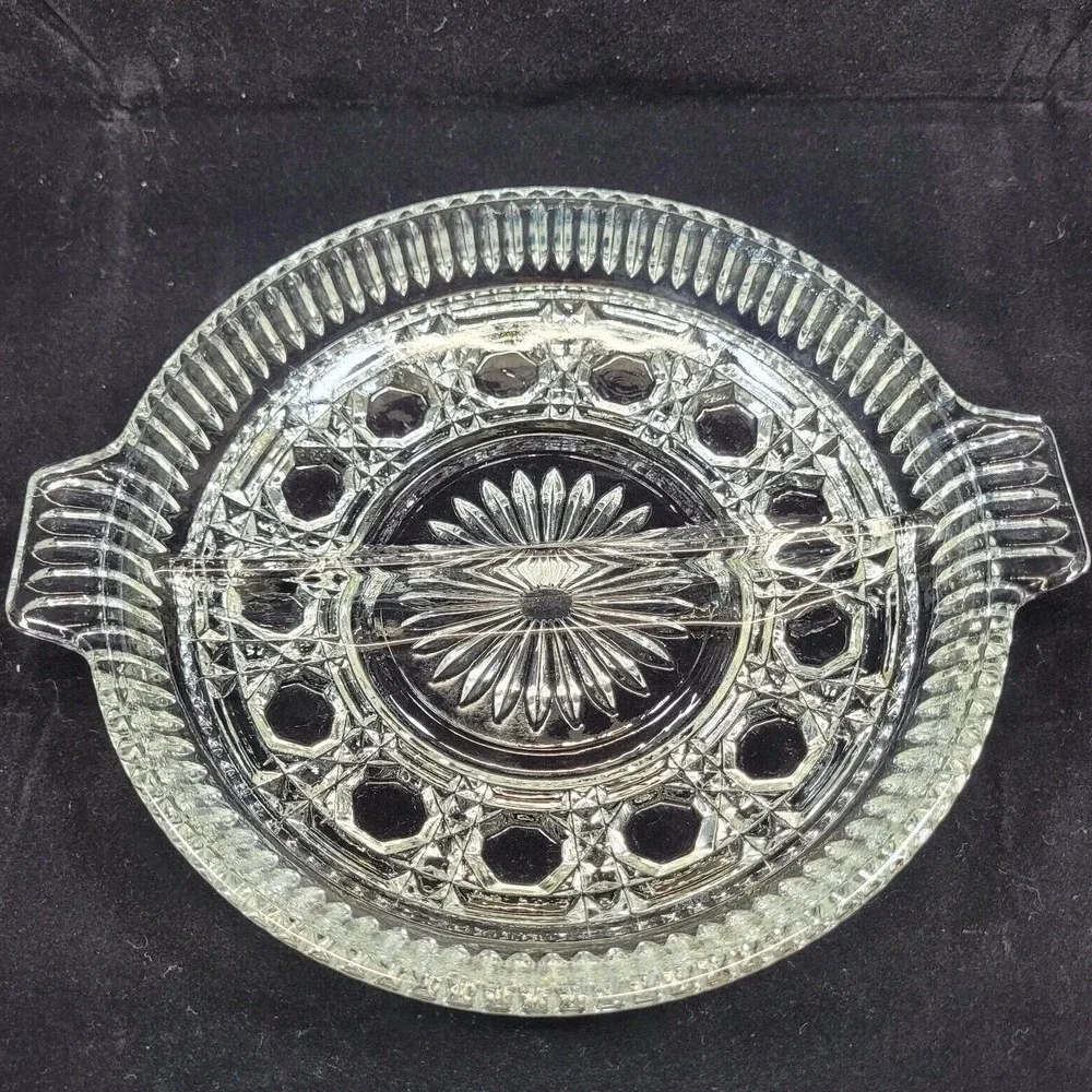 Imperial Glass Cape Cod Divided Relish Dish Clear Vintage Pressed Glass 8.5in